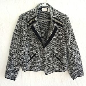 Chico's Diamond Jacquard Moto Jacket Crop Black White Silver Chain Formal Punk
